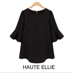 Zipper Back Flounce Sleeve Blouse